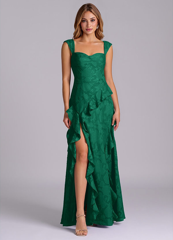 Sloane Bridesmaid Dresses Emerald A-Line Sweetheart Neckline Floral Burnout Dress image1