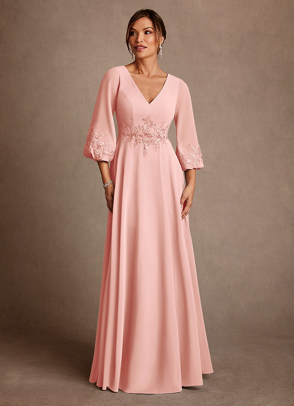 Azazie Yorba Brautmutterkleider A-Linie Spitze Chiffon Kleid Rosettenrosa image1