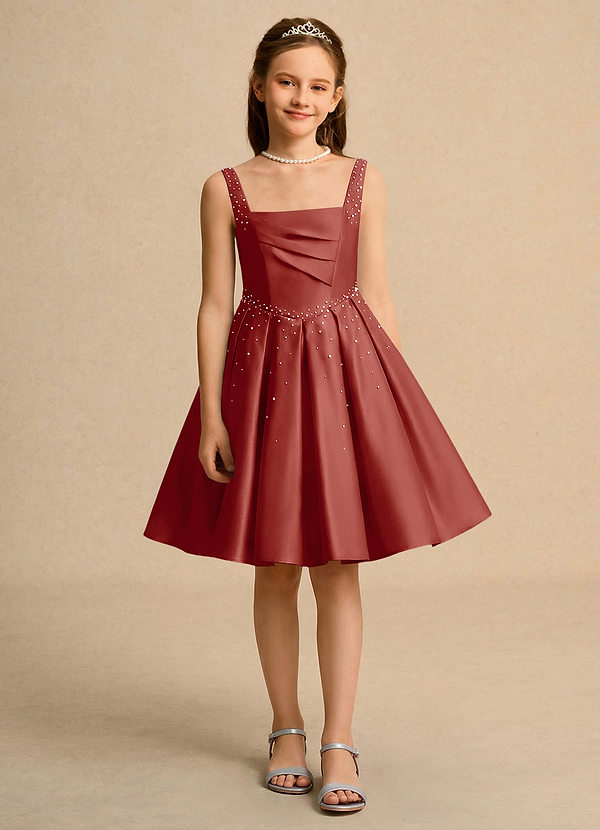 Azazie Jello Blumenkinder Kleider Ballkleid Plissee Matte Satin Kleid Terrakotta image1