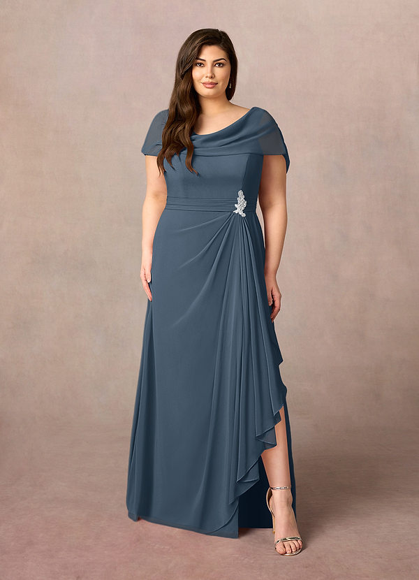 Azazie Mary Abiti da Mamma Sposa Abito A-Line in Chiffon Spacco Laterale Blu Nettuno image1