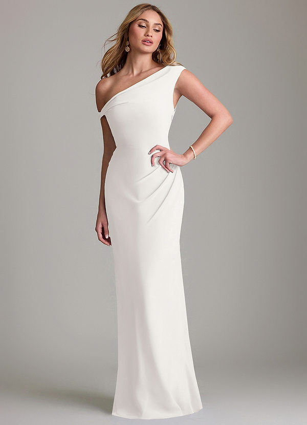 Azazie Emerson Vestidos Dama de Honor Vestido de Blanco de Gasa de Corte Recto con Vestidos sin tirantes image1