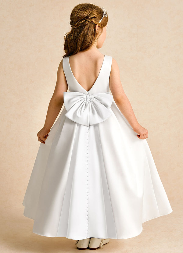 Azazie Cherry Flower Girl Dresses Ivory White Ball-Gown Pleated Matte Satin Dress image1