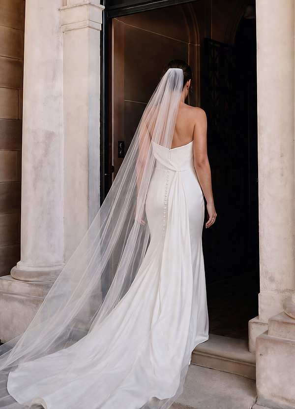 Minimalist Raw-Edge Cathedral Bridal Veil front