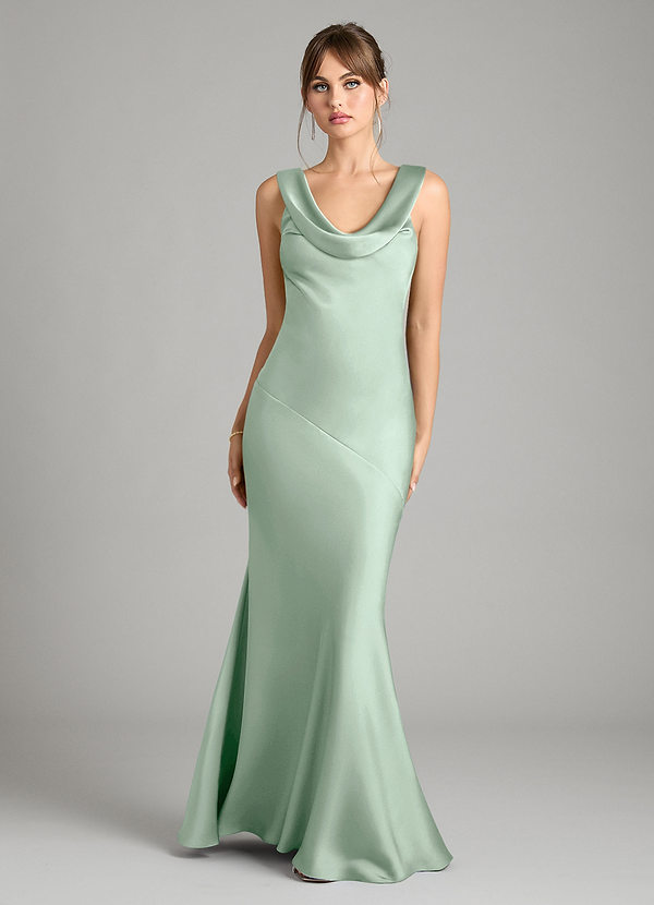 Azazie Rylina Bridesmaid Dresses Agave Mermaid Stretch Satin Dress image1