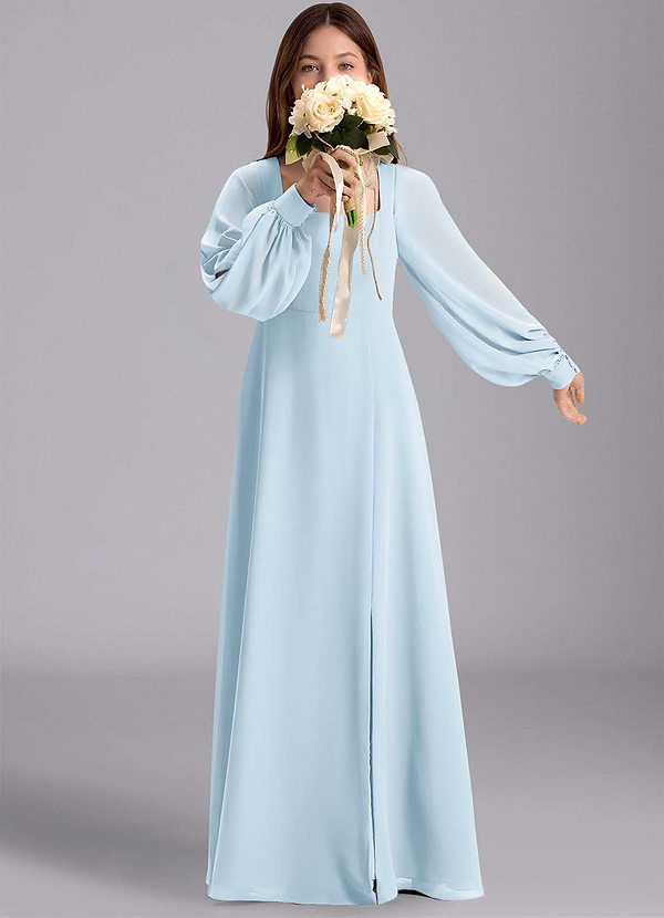 Azazie Bondi Junior Vestido de Azul Cielo de Gasa de Corte en A con Blusón image1