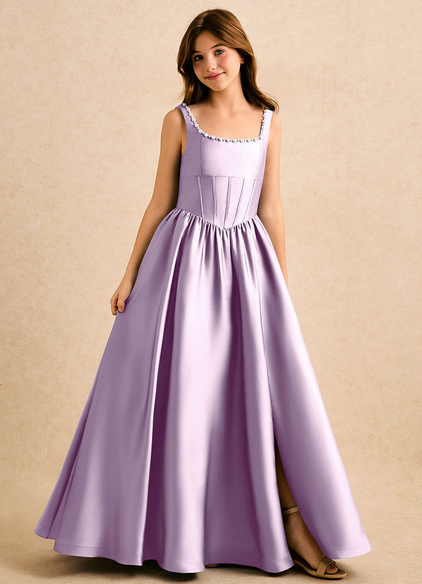 Azazie Enid Girls Formal Blumenkinder Kleider A-Linie Mit Perlen Stretch-Satin Kleid Frostiges Flieder image1