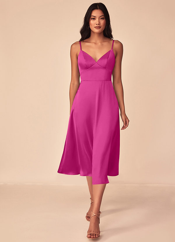 Azazie Dottie Bridesmaid Dresses Fuchsia A-Line Stretch Satin Dress image1