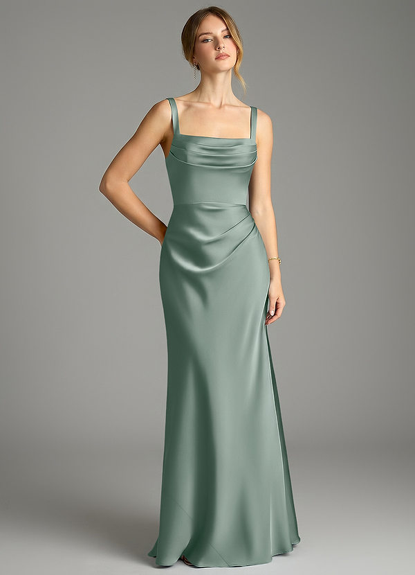 Azazie Alouette Bridesmaid Dresses Silver Sage Mermaid Pleated Stretch Satin Dress image1