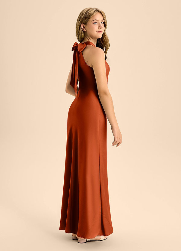 Azazie Doretta Junior Paprika A-Line Pleated Stretch Satin Dress image1