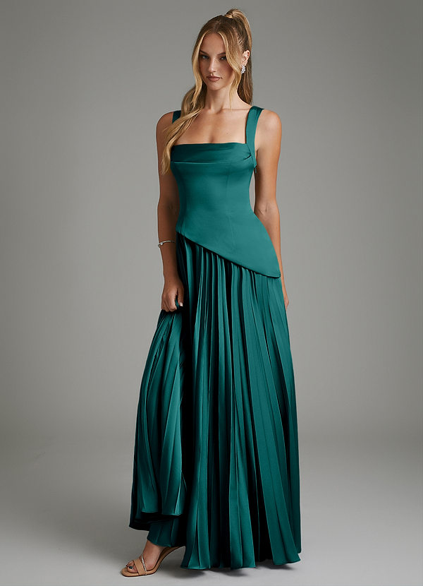 Azazie Stephanie Bridesmaid Dresses Peacock A-Line Corset Stretch Satin Dress image1