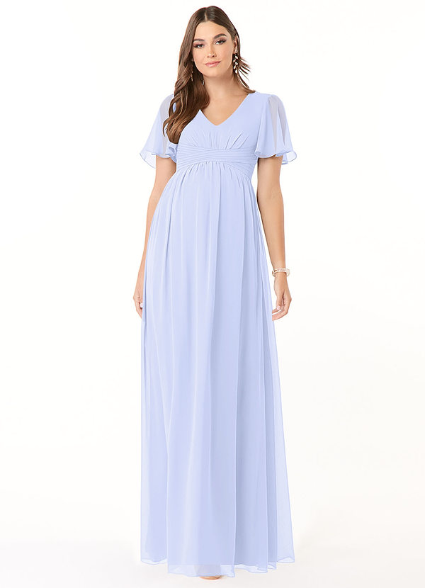 Azazie Verna Maternity Bridesmaid Dresses A-Line V-Neck Ruched Chiffon Floor-Length Dress image1