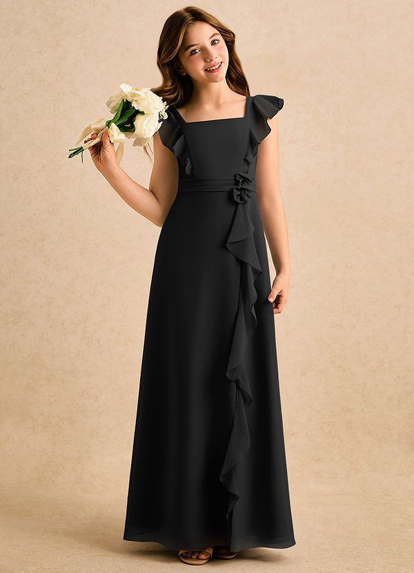 Azazie Soso Girls Formal Kukkaistyttöjen mekot A-linja Pliseerattu Sifonki Lattian pituus Pukeutua image1