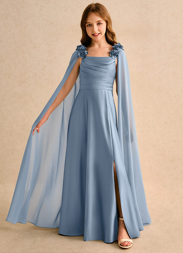 Azazie Rosita Junior Formal Sukienki dla dziewczynek sypiących kwiaty Linia A Pofałdowany Matowy satynowy Długość podłogi Sukienka image1