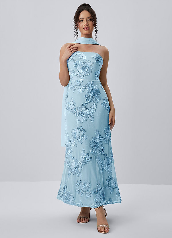 Esperanza Sky Blue Stretch 3D Flowers Lace Maxi Dress image1