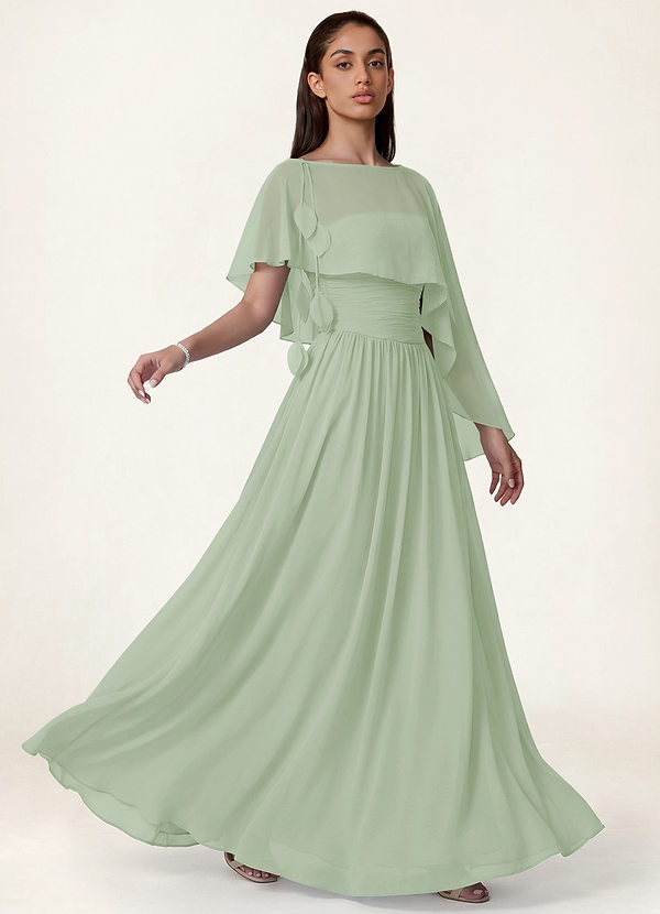 front Azazie Passender, farblich abgestimmter, floraler, transparenter Chiffon-Umhang