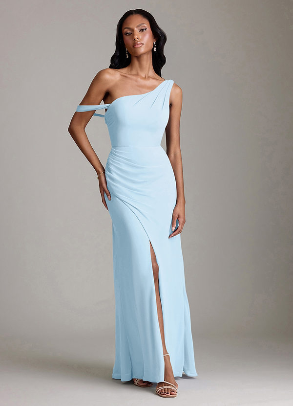 Azazie Madelyn Bridesmaid Dresses Sky Blue Mermaid One Shoulder Chiffon Convertible Dress image1