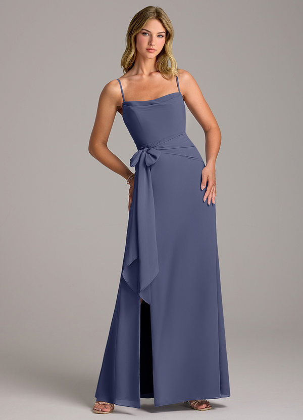 Azazie Tahlia Bridesmaid Dresses Stormy A-Line with Belt Chiffon Dress image1