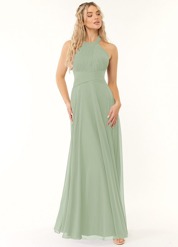 Azazie Monroe Bridesmaid Dresses A-Line Pleated Chiffon Floor-Length Dress image1