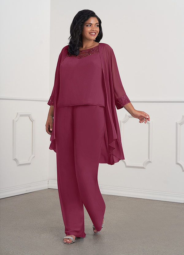 Azazie Maura Mother of the Brides Dresses Mulberry Jumpsuit/Pantsuit Sequins Chiffon Dress image1