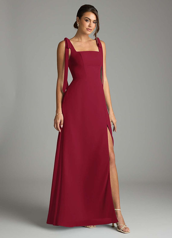 Azazie Debra Bridesmaid Dresses Burgundy A-Line with Pockets Chiffon Convertible Dress image1