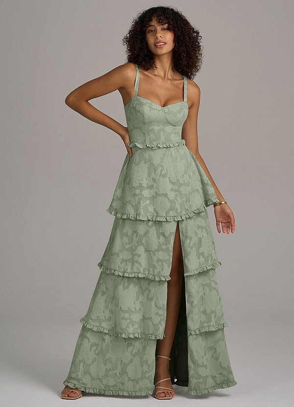 Azazie Romie Bridesmaid Dresses Agave A-Line Corset Floral Burnout Dress image1