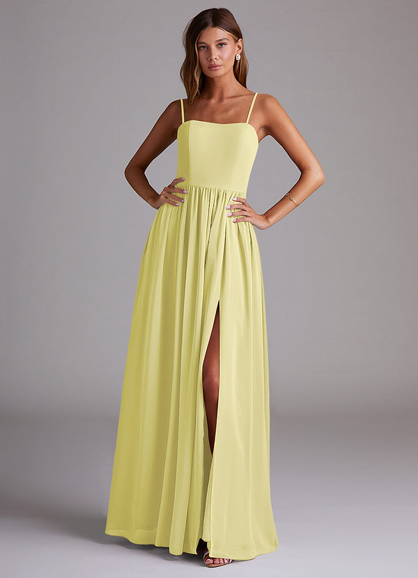 Azazie Calianna Vestidos Dama de Honor Vestido de Sorbete De Limón de Gasa de Corte en A Convertible con Vestidos sin tirantes image1