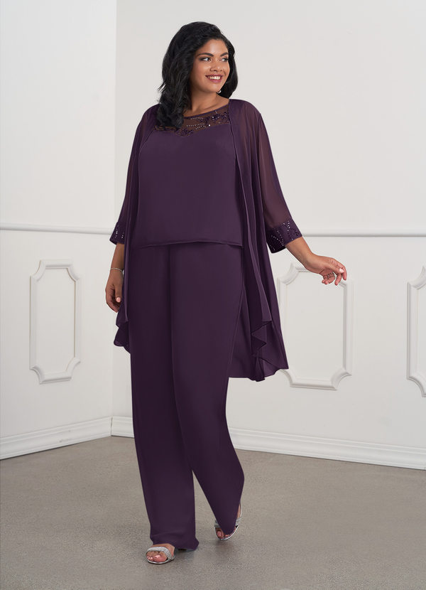 Azazie Maura Mother of the Brides Dresses Plum Jumpsuit/Pantsuit Sequins Chiffon Dress image1