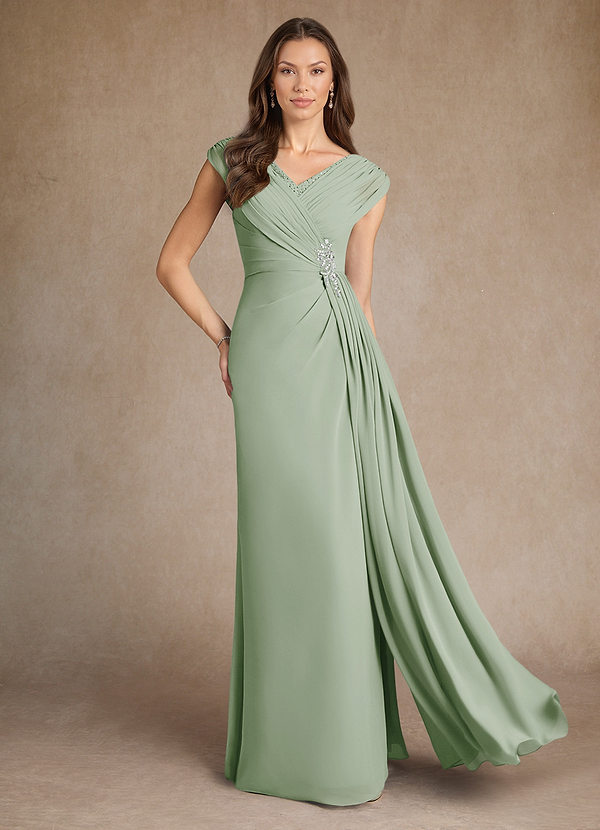 Azazie Bronson Mother of the Brides Dresses Dusty Sage A-Line Pleated Chiffon Dress image1
