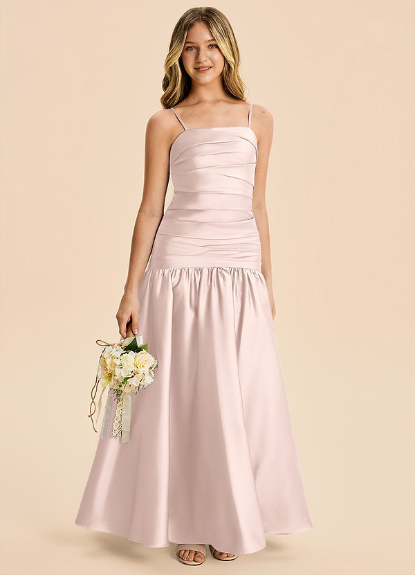 Azazie Romi Junior A-Linie Plissee Stretch-Satin Kleid Zartrosa image1
