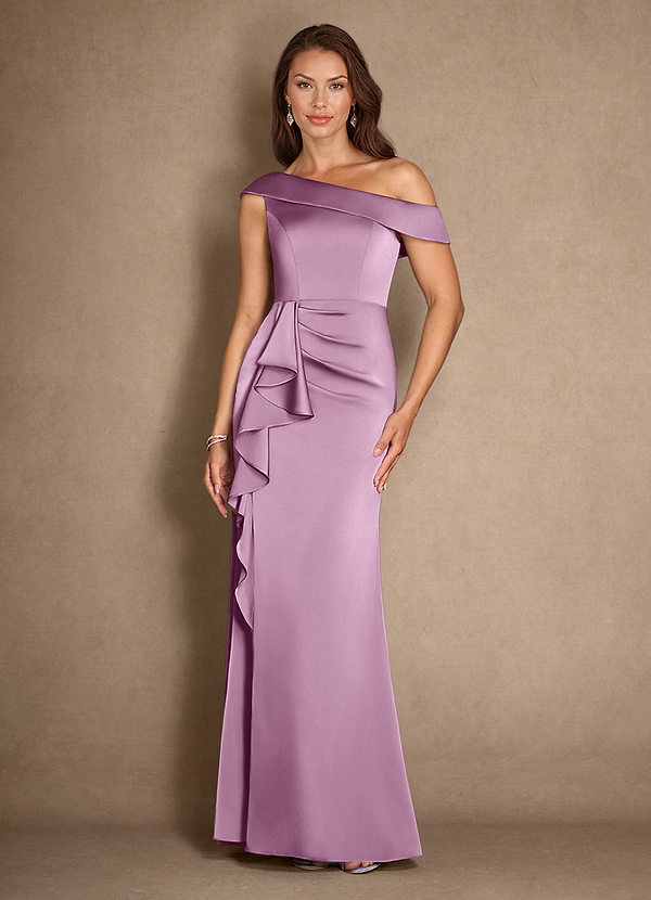 Azazie Hamptons Mother of the Brides Dresses Wisteria A-Line Pleated Stretch Satin Dress image1