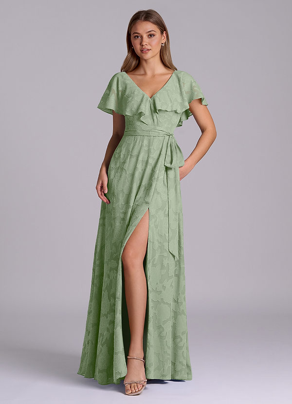 Azazie Lainey Bruidsmeisjes Jurken Jurk van Bloemen Burn-out met A-Lijn met Zakken Stoffige Salie image1