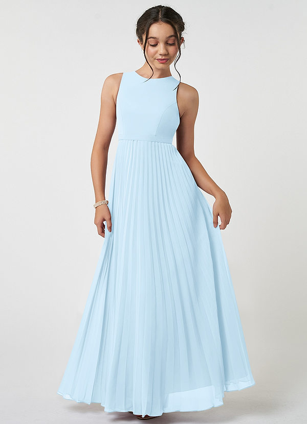 Azazie Lindie Junior Sky Blue A-Line Pleated Chiffon Dress image1