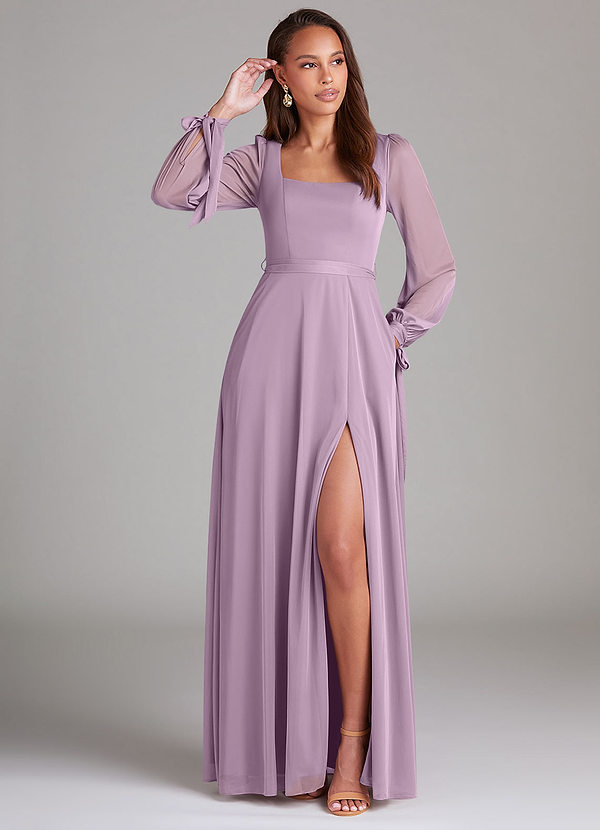 Azazie Leonia Bridesmaid Dresses Wisteria A-Line Long Sleeve Mesh Dress image1