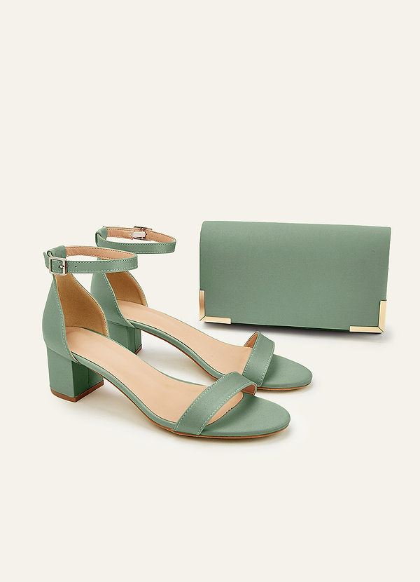 front Matching Color Matte Satin Block Heel Sandals & Envelope Clutch Set
