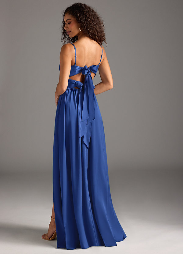 Azazie Zeya Bridesmaid Dresses Royal Blue A-Line Pleated Stretch Satin Dress image1