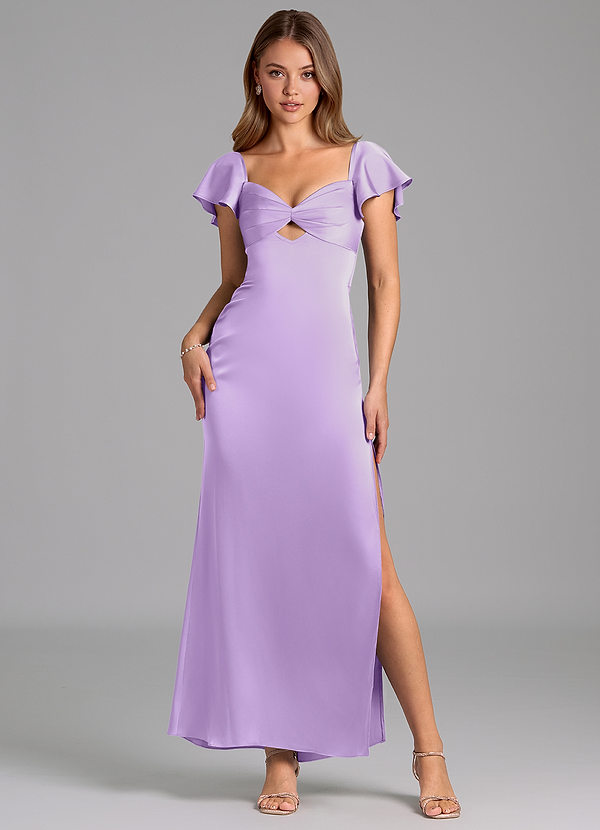 Azazie Demia 신부 들러리 드레스 쉬스 스윗하트 네크라인 스트레치 새틴 발목 길이 드레스 image1