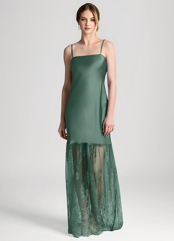 front Eukalyptus Maxikleid aus Satin und Spitze