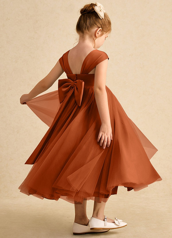 Azazie Chickadee Blumenkinder Kleider Ballkleid Herzausschnitt Matte Satin Kleid Gebranntes Orange image1