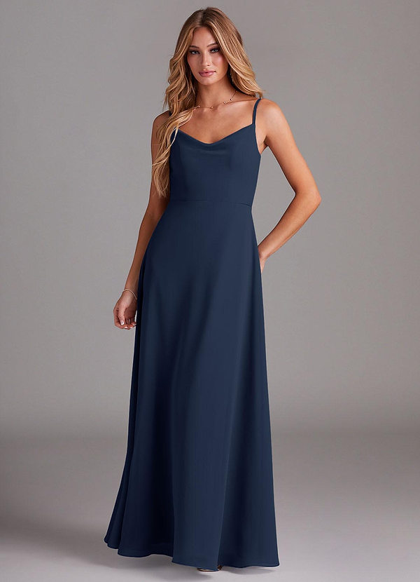 Azazie Daenerys Brudtärneklänningar Klä av A-Linje i Chiffong Klyfta Mörk Marinblå image1