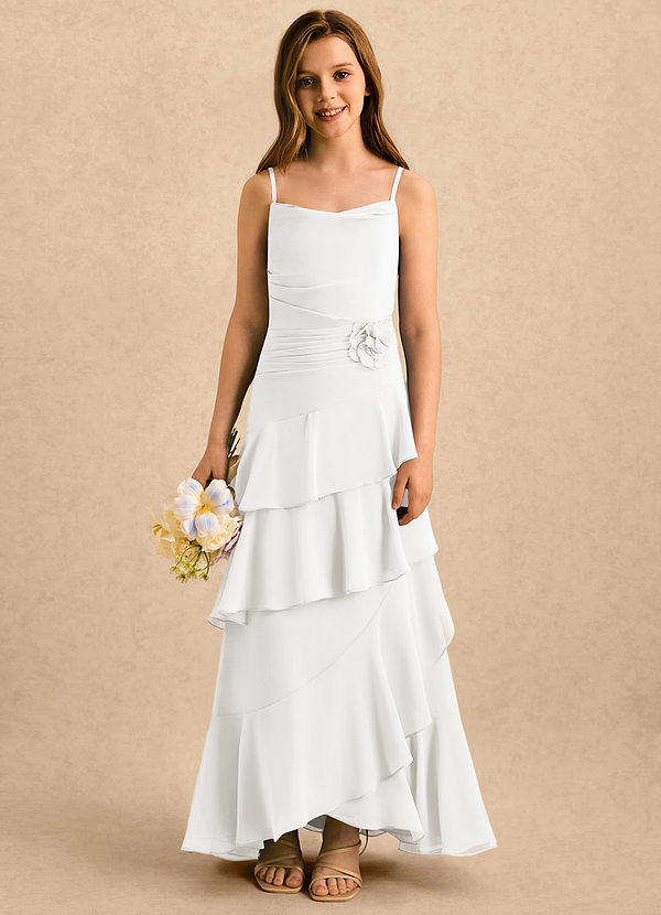 Azazie Indiah Girls Formal Sukienki dla dziewczynek sypiących kwiaty Linia A Marszczony Szyfon Długość podłogi Sukienka image1