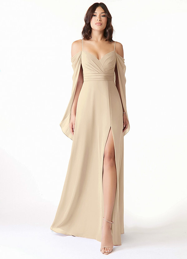 Azazie Cienna Bruidsmeisjes Jurken Jurk van Chiffon met A-Lijn Off the Shoulder Champagne image1