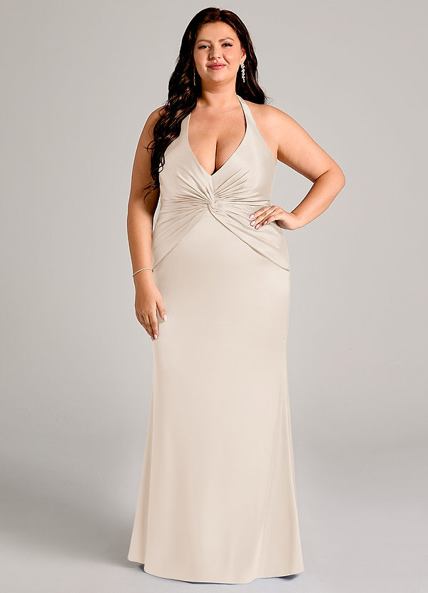 Azazie Valerie Bridesmaid Dresses White Alabaster Mermaid Pleated Stretch Satin Dress image1