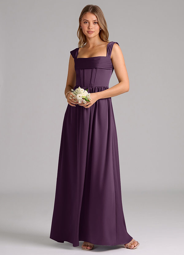 Azazie Hattie Bridesmaid Dresses Plum A-Line Corset Stretch Satin Dress image1