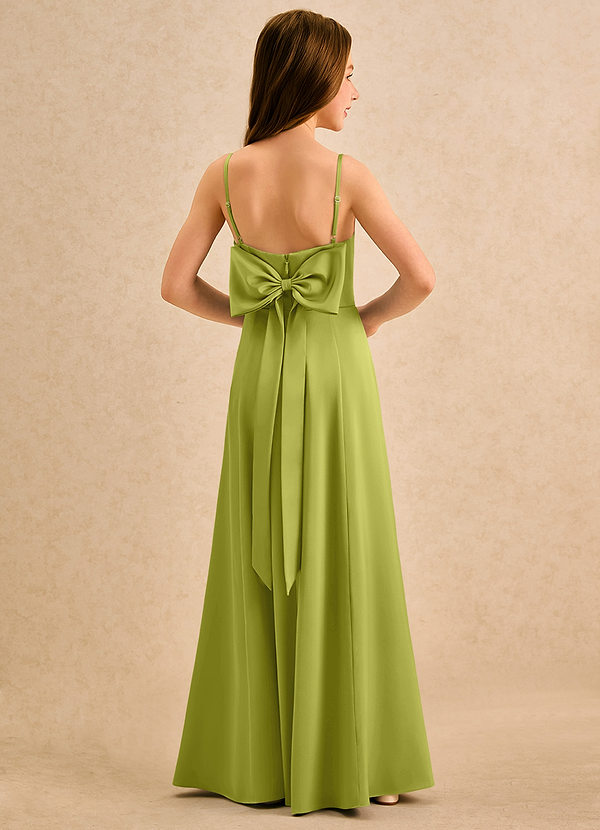 Azazie Chamomile Girls Formal Flower Girl Dresses Lemongrass A-Line Pleated Stretch Satin Dress image1