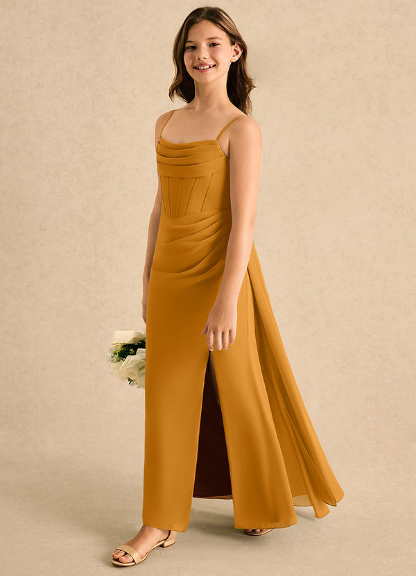 Azazie Moxie Girls Formal Sukienki dla Dziewczynki Sypiącej Kwiaty Linia A Koronka Szyfon Długość podłogi Sukienka image1