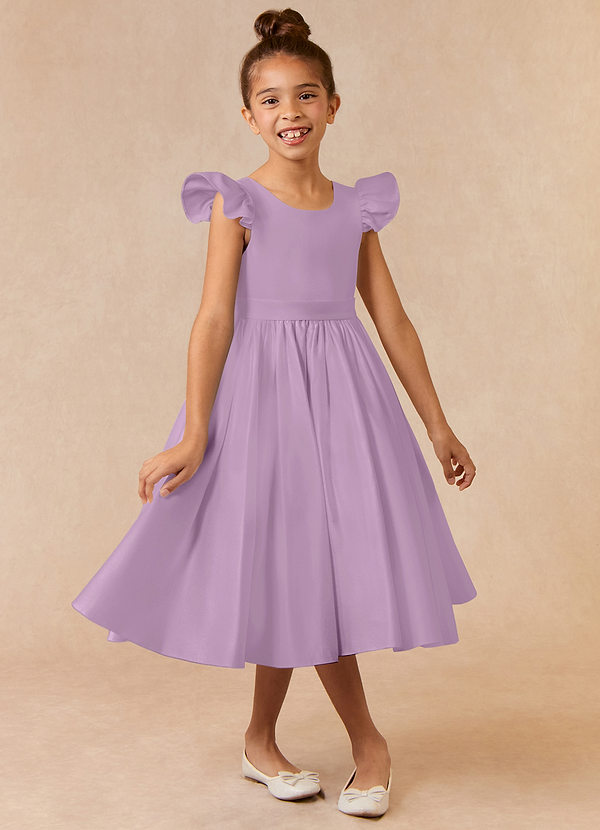 Azazie Violeta Flower Girl Dresses Wisteria Ball-Gown Bow Matte Satin Dress image1