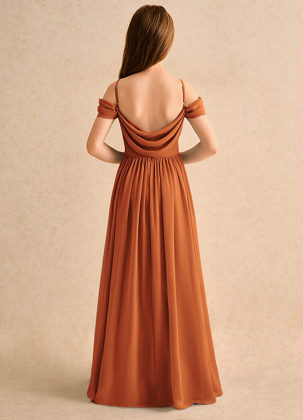 Azazie Shia Girls Formal Flower Girl Dresses Cinnamon A-Line Off the Shoulder Chiffon Dress image1