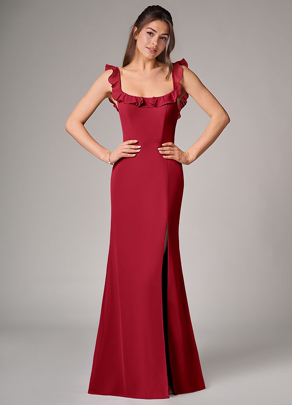 Azazie Callie Bridesmaid Dresses Scarlet Mermaid Side Slit Chiffon Convertible Dress image1