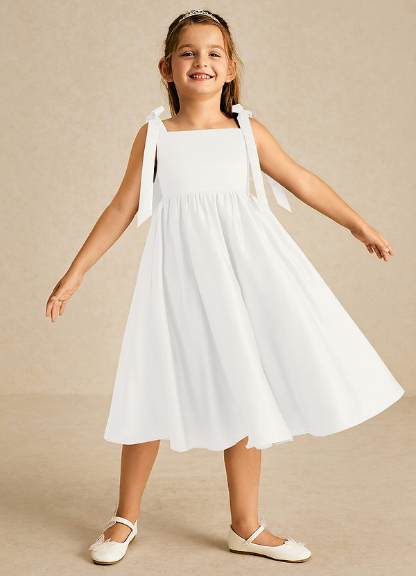 Azazie Chelsie Flower Girl Dresses Ivory A-Line Bow Matte Satin Dress image1