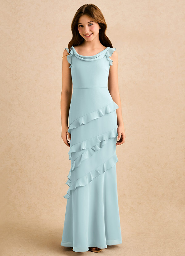 Azazie Aria Girls Formal Sukienki dla dziewczynek sypiących kwiaty Syrena Marszczony Szyfon Długość podłogi Sukienka image1